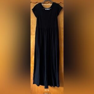 FP Beach Dress FREE PEOPLE Black Maxi Empire Waist Boucle Knit Pkts Cap Sleeve